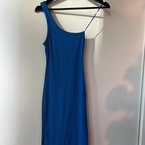 Zara One Shoulder Cotton Fitted Cobalt Blue Dress Size Small